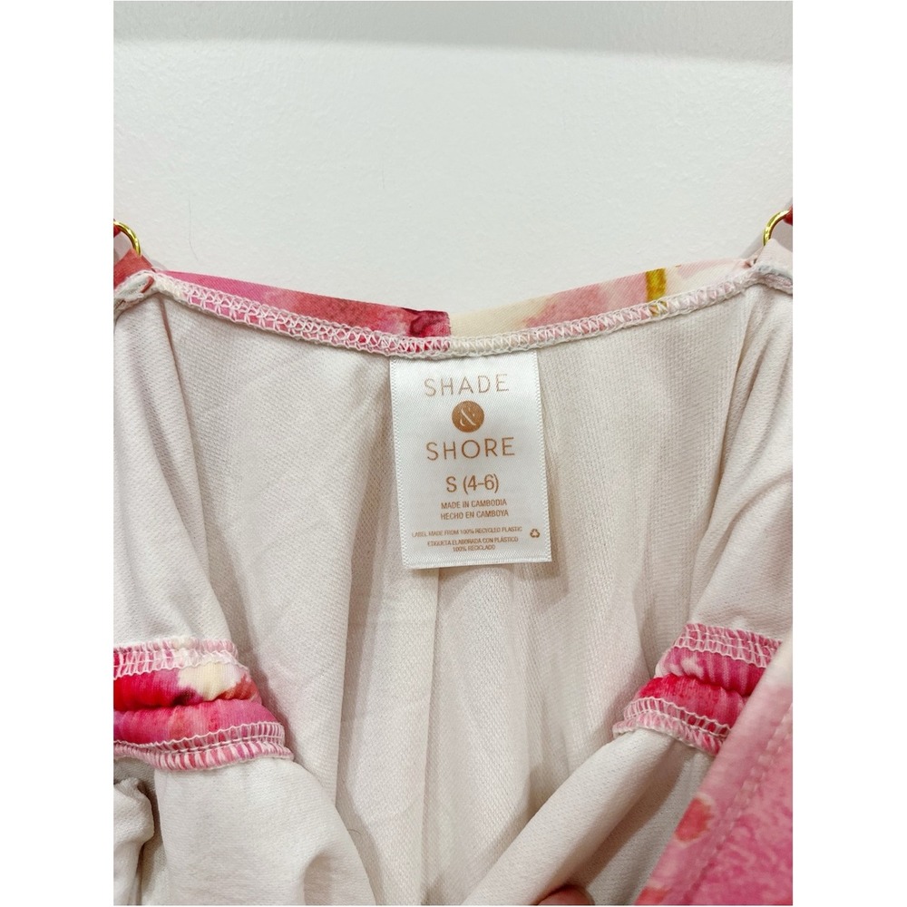 Shade & Shore Pink Floral Ruched V-Neck One Piece Swimsuit Size Small 4-6 - Picture 9 of 13